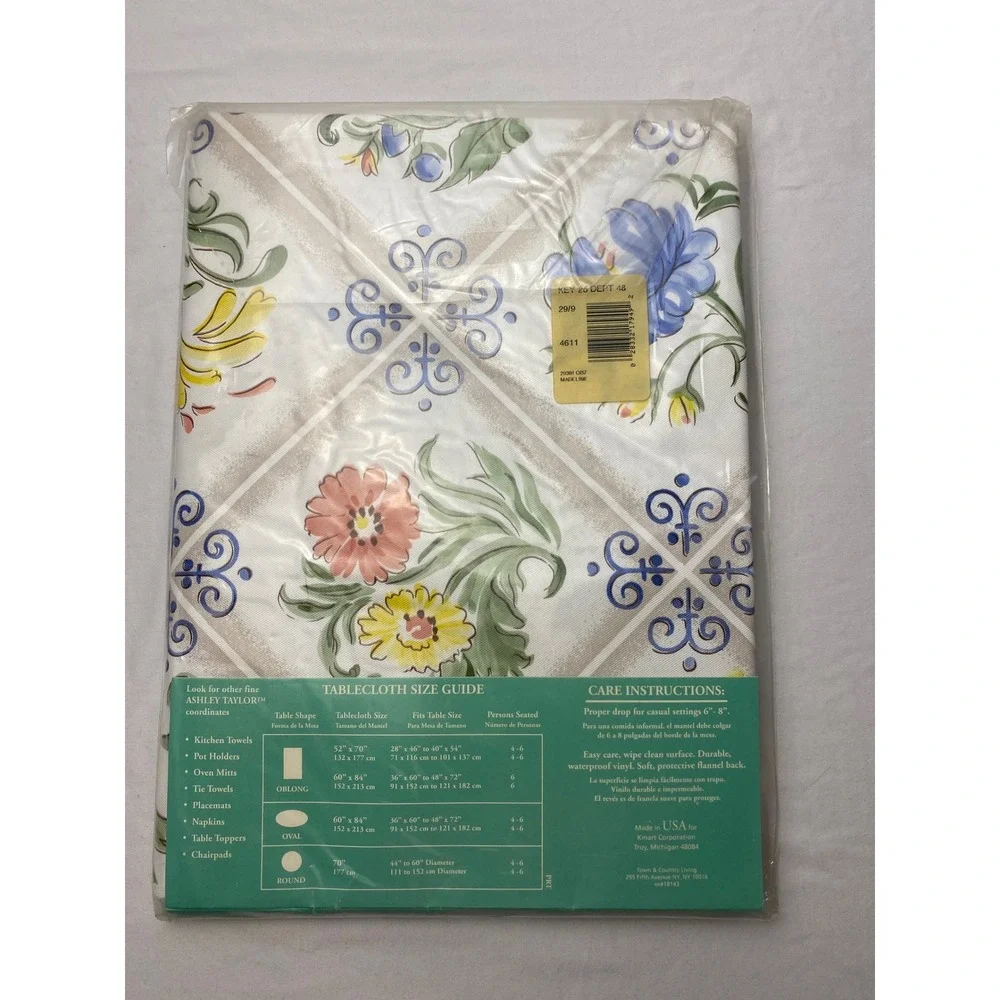Ashley Taylor Concepts 52x70 Oblong Flannel Backed Vinyl Tablecloth Fruit Floral